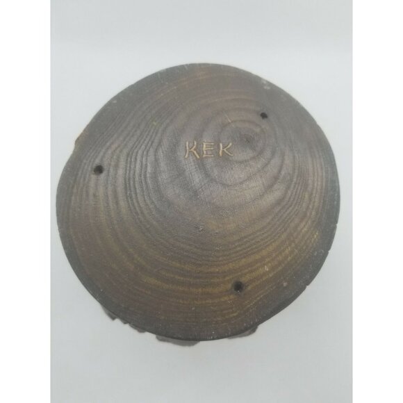 Hand Crafted Lathe Turned Mesquite Wood Vessel with Natural Bark Artist Signed - Picture 10 of 10